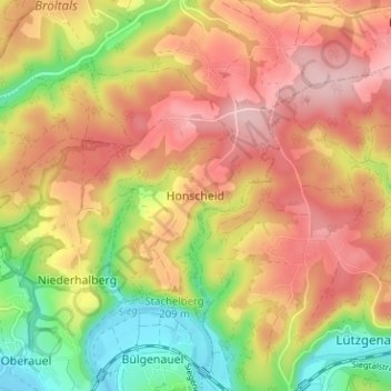 Honscheid topographic map, elevation, terrain