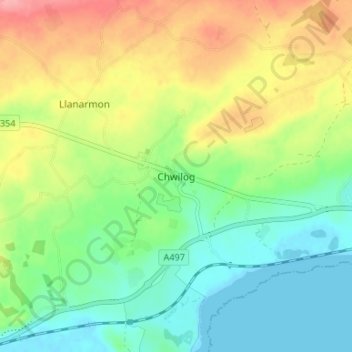 Chwilog topographic map, elevation, terrain