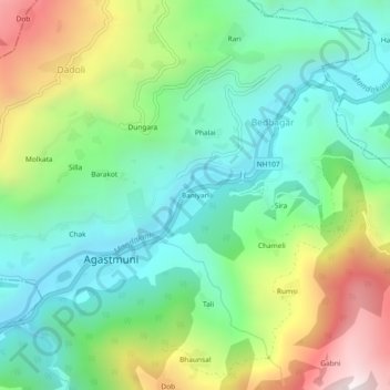 Baniyari topographic map, elevation, terrain