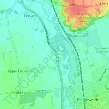 Lower Caldecote topographic map, elevation, terrain