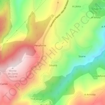 Pozacas topographic map, elevation, terrain