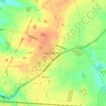 Great Barton topographic map, elevation, terrain