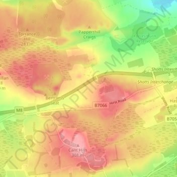 Kirk o' Shotts topographic map, elevation, terrain