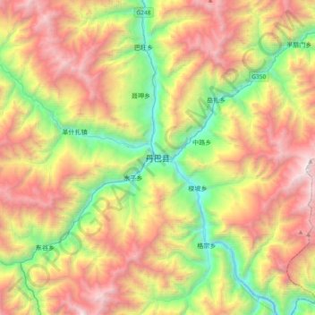 丹巴县 topographic map, elevation, terrain