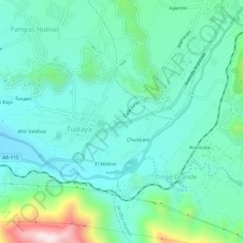 Junin topographic map, elevation, terrain