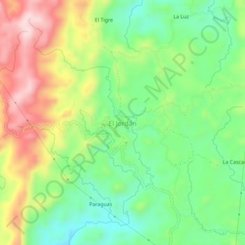 El Jordán topographic map, elevation, terrain