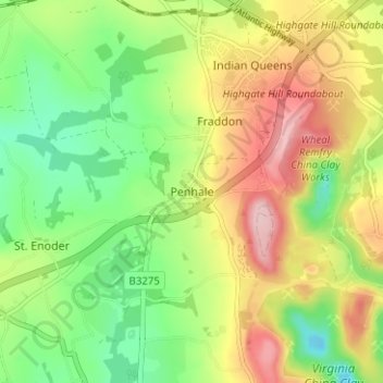 Penhale topographic map, elevation, terrain