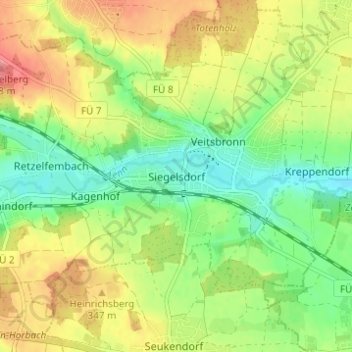 Siegelsdorf topographic map, elevation, terrain