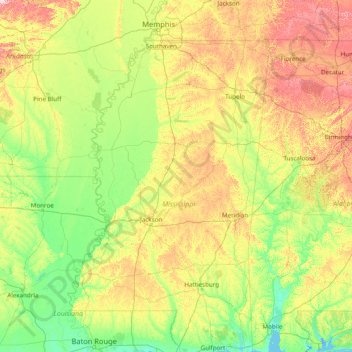 Mississippi topographic map, elevation, terrain