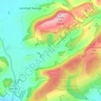 Leinthall Earls topographic map, elevation, terrain