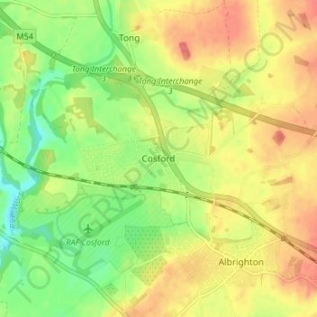 Cosford topographic map, elevation, terrain