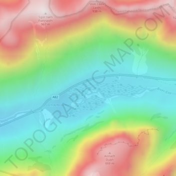 Glen Coe topographic map, elevation, terrain