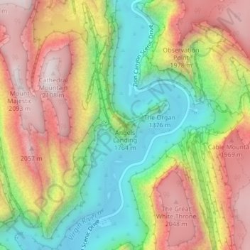 Angels Landing topographic map, elevation, terrain