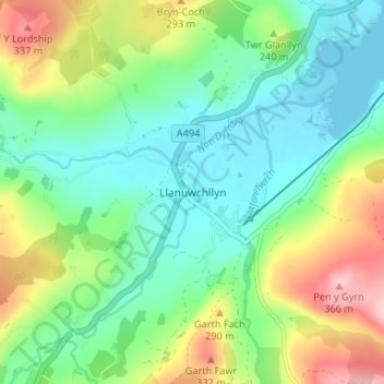 Llanuwchllyn topographic map, elevation, terrain