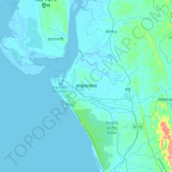 Cox's Bazar topographic map, elevation, terrain