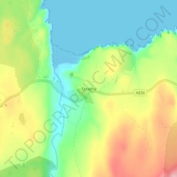 Strathy topographic map, elevation, terrain