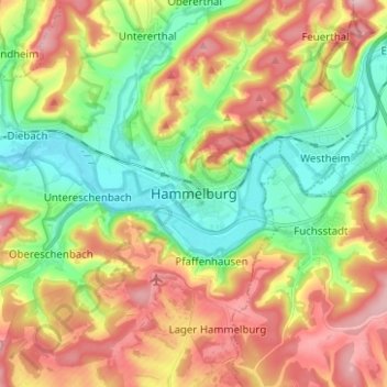 Hammelburg topographic map, elevation, terrain