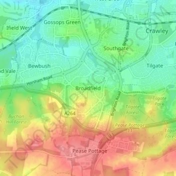 Broadfield topographic map, elevation, terrain