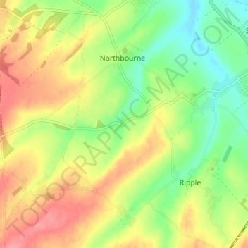 Little Mongeham topographic map, elevation, terrain