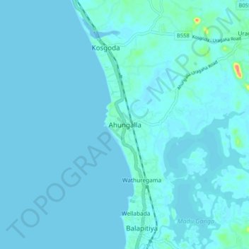 Ahungalla topographic map, elevation, terrain