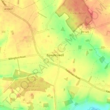 Bawdeswell topographic map, elevation, terrain