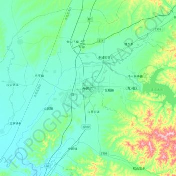 Kaiyuan topographic map, elevation, terrain
