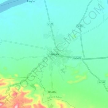 Barwani topographic map, elevation, terrain