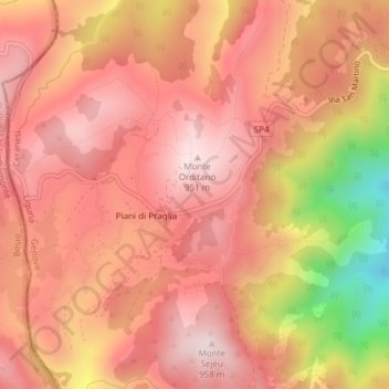 Piani di Praglia topographic map, elevation, terrain