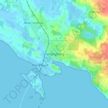 Vordingborg topographic map, elevation, terrain