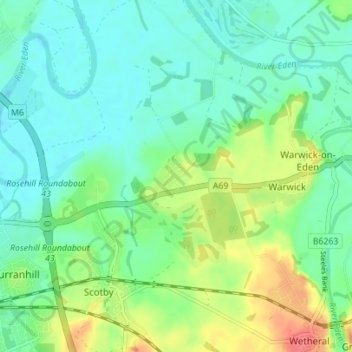 Aglionby topographic map, elevation, terrain