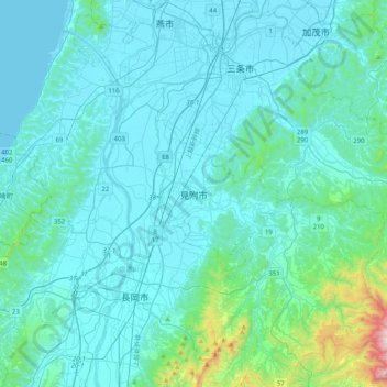 Mitsuke topographic map, elevation, terrain