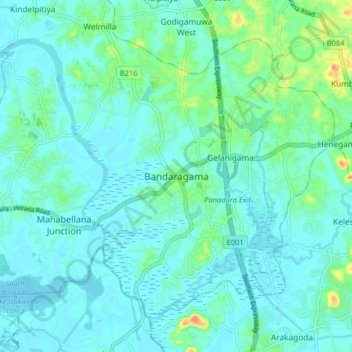 Bandaragama topographic map, elevation, terrain