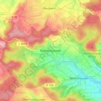 Römershausen topographic map, elevation, terrain