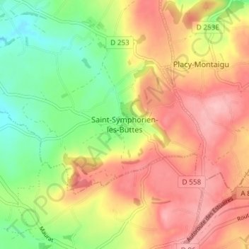 Saint-Symphorien-les-Buttes topographic map, elevation, terrain
