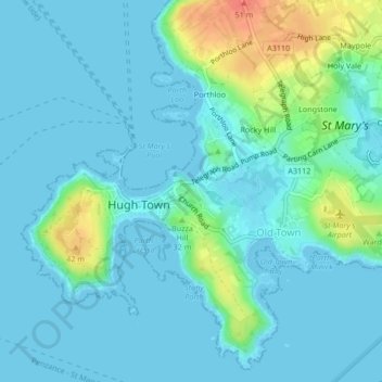 Downderry topographic map, elevation, terrain