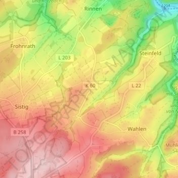 Steinfelderheistert topographic map, elevation, terrain