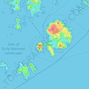 Hugh Town topographic map, elevation, terrain