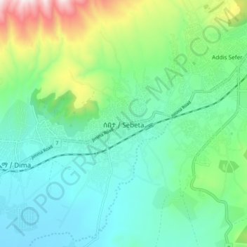 Sebeta topographic map, elevation, terrain