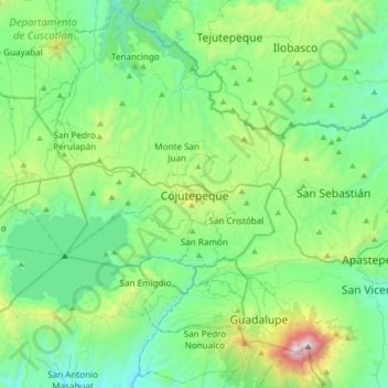 Cojutepeque topographic map, elevation, terrain