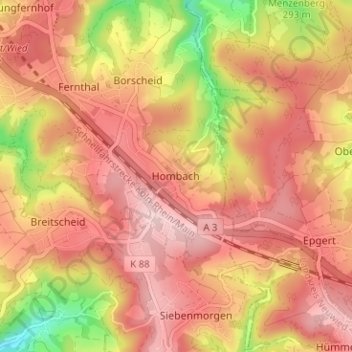 Hombach topographic map, elevation, terrain