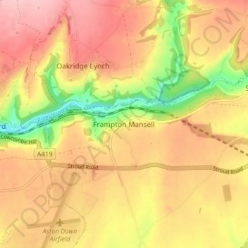 Frampton Mansell topographic map, elevation, terrain