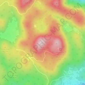 Mirna gora topographic map, elevation, terrain