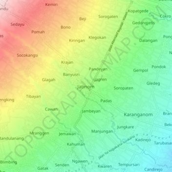 Jatinom topographic map, elevation, terrain