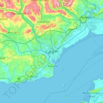 Cardiff topographic map, elevation, terrain