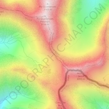 Fuorcla Val Sassa topographic map, elevation, terrain