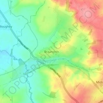 Braunston topographic map, elevation, terrain