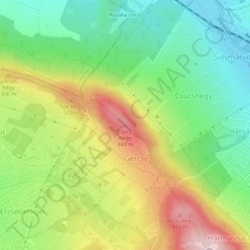 Csúcs-hegy topographic map, elevation, terrain