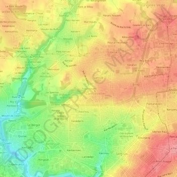 Traon-Stivel topographic map, elevation, terrain