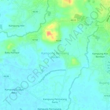 Kampong Bendang Dalam topographic map, elevation, terrain