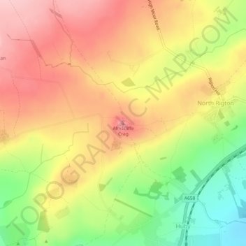Almscliffe Crag topographic map, elevation, terrain